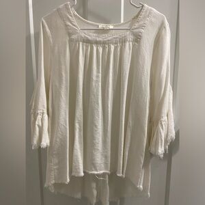 White Umgee top with fringe bell sleeves, size small